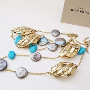 ALEXIS BITTAR Fresh Water Pearl Turquoise Crystal Station Necklace
